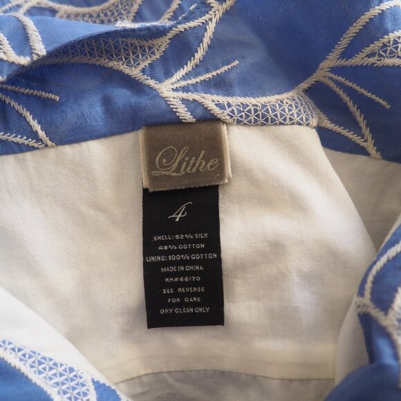 Anthropologie Lithe Blue Sleeveless Waterleaf Embroidered Dress sz 4 - Picture 7 of 7